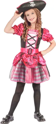 A young girl is posing in a pirate costume.