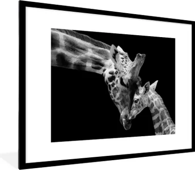 Produktbild von MuchoWow® Gerahmtes Poster Giraffe - Wildtiere - Porträt - Schwarz-Weiß 80x60 cm - Poster mit Schwarzem Bilderrahmen Wandposter Rahmen Foto Bilder - Schlafzimmer-Dekorationen - Fotoposter