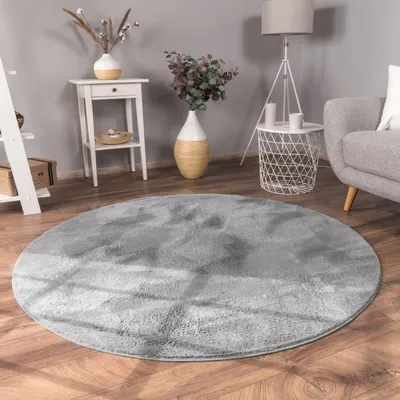 Produktbild von Teppich Kurzflor waschbar Einfarbig Wohnzimmer schmutzabweisend Anthrazit Rund 120D | 100% Polyester | Florhöhe: 10 mm | Maschinenwäsche, pflegeleicht