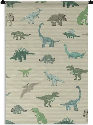 Produktbild von MuchoWow® Wandteppich Wandbehang Dinosaurier - Braun - Grün - Jungen - Mädchen - Kinder 60x90 cm Tapisserie Dekoration Wandtuch - Foto-Teppich - Abwaschbar