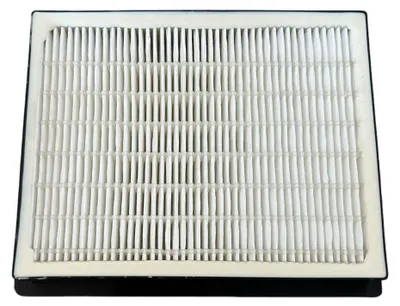 A white pleated air filter with a black frame, shown from a top-down perspective on a white background.