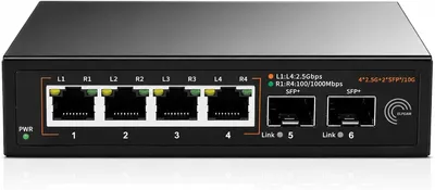 Immagine prodotto di Elfcam - Switch in fibra ottica non gestito 10Gb 2x SFP 10G 4x RJ45 2.5G, Plug & Play, compatibile con Freebox Ultra e Livebox 6