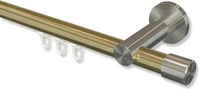 Produktbild von Interdeco Innenlaufstange, Gardinenstange mit Innenlauf Messing-Optik / Edelstahl-Optik Modell Platon Santo, 20 mm Ø 1-läufig, 400 cm (geteilt)