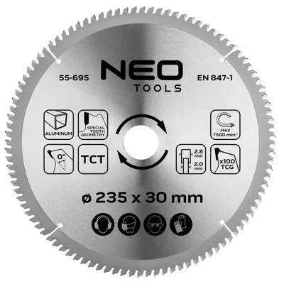 Obrázek produktu pro Pila kotoučová, 235 x 30 mm, 100 zubů, pro řezání hliníku