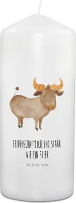 Produktbild von Mr. & Mrs. Panda Trauerkerze Sternzeichen Stier - Weiß - Geschenk, Kerze Trauer, Grablicht, Moderne Trauerkerzen, Tierkreiszeichen, Geburtstag April, Geburtstag Mai