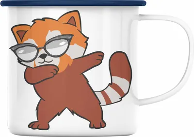 Produktbild von Trendation - Cooler Roter Panda Emaille Tasse Musik Kinder Geschenkidee für Jungs Mädchen Lustige Grafik Dab Dancing (Blau)