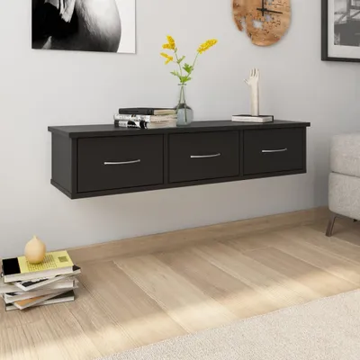 Produktbild von vidaXL Wand-Schubladenregal Schwarz 88x26x18,5 cm Holzwerkstoff
