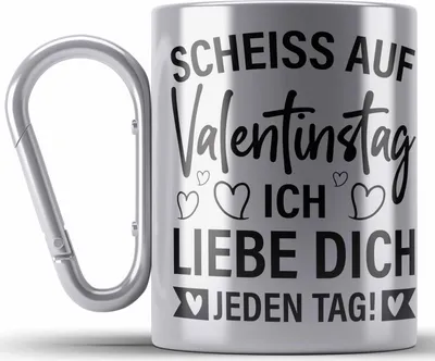 Produktbild von Trendation - Edelstahl Tasse Karabiner Valentinstag Sch auf Valentinstag Ich Liebe Dich Jeden Tag Geschenk Freundin Freund Spruch Männer Frauen (Silber)