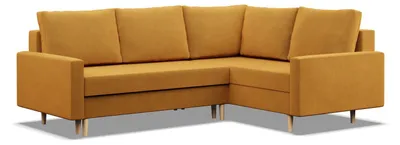 Produktbild von BLANK - Rechts Ecksofa mit Schlaffunktion, Wendekissen, Otomane, Bettkasten, Gelb