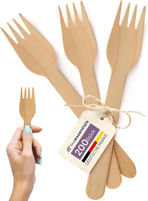 Imagen del producto de Horquillas de madera desechables, biodegradables, de 15,7 cm, paquete de 200 unidades, para uso en la cocina