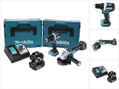 Obrázek produktu pro Akumulátorová kombinovaná sada Makita DLX 2190 TJ1 Akumulátorový vrtací šroubovák DDF 484 + akumulátorová úhlová bruska DGA 504 + 2x akumulátor 5,0 Ah + nabíječka + 2x Makpac