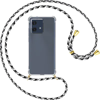 Produktbild von Handykette Backcover-Schutzhülle mit Band (Metall goldfarben) für Motorola Edge 40 Neo (XT2307-1, 6.55'') - schwarz/grau/weiß