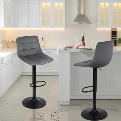 Produktbild von 2er Barhocker Bistrohocker Tresenhocker Küchenstühle aus Samt und Metall Chrom Dunkelgrau