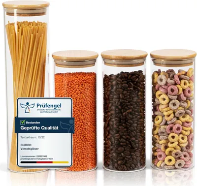 Produktbild von Vorratsdosen 4er Set, 1200 ml und 800 ml, luftdichtes Glas, mit Deckel, für Küche
