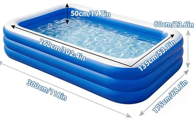 Obrázok produktu pre Nafukovací rodinný bazén - Štvorcový záhradný bazén - Extra silné PVC - Skladací - XL, 3 metre - Vhodný pre dospelých aj deti