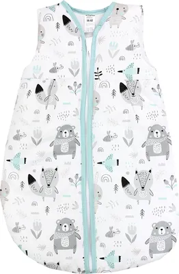Produktbild von TupTam Ganzjahresschlafsack e Materialien 2.5 TOG ärmellos Baby Schlafsack wattiert, Farbe: Bären / Füchse / Mint, Größe: 68-74