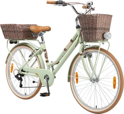 Produktbild von BIKESTAR City Stadt Fahrrad 26 Zoll | 16 Zoll Rahmen, 7 Gang Shimano Damen Holland Rad Retro Bike, V-Bremse, Gepäckträger | Mint