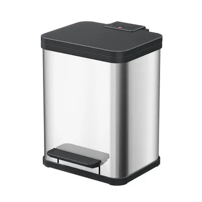 Produktbild von Hailo Öko duo Plus M Tret-Mülltrenner - freistehender 2 x 9 Liter Doppelmülleimer aus Edelstahl - Mülltrennsystem mit soft close Deckel - 2-fach Abfalltrenner für die Küche