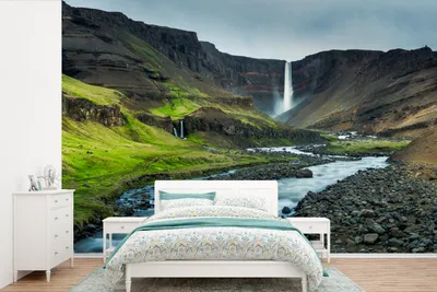 Produktbild von MuchoWow® Fototapete für Wohnzimmer oder Schlafzimmer Wandtapete Vinyl Motivtapete Die Landschaft des Hengifoss - 360x240 cm - Vinyl-Tapete
