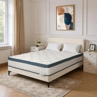 Obrázek produktu pro Matrace 90 × 200 cm – pěnová matrace – výška 25 cm – tvrdost H3 – 7 zón – ortopedická – bílá, modrá