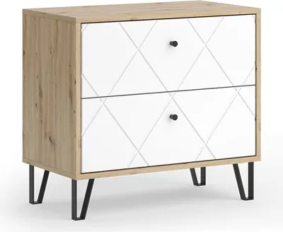 Produktbild von Nachttisch Vicco Nizza Artisan-Eiche 66 x 60.2 cm mit 2 Schubladen, Model 57493