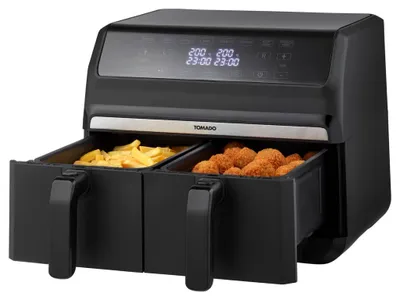 Produktbild von Tomado TAF8001B Doppel-Heißluftfritteuse 8 Liter - 2 Körbe - Dual-Dish-Funktion