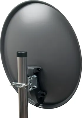 The back of a satellite dish mounted on a pole.