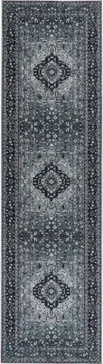 Produktbild von BELIANI Teppich Läufer Grau Stoff 80 x 300 cm Rechteckig mit Blumenmuster Orientalisch Rutschfest Vintage Orientteppich Vorleger Flur Küche Schlafzimmer