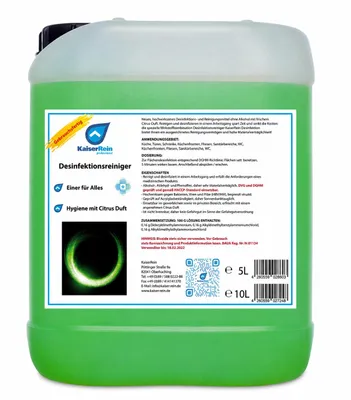 Produktbild von KaiserRein Desinfektionsspray 5 L Kanister schonendes Desinfektionsmittel zur Flächendesinfektion I ohne Alkohol I Desinfektionsreiniger, KI-generiertes Bild