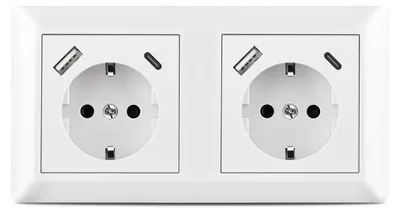 Obrázok produktu pre USB zásuvka – dvojitá zásuvka Schuko na montáž do steny s USB portom a rámikom typu C