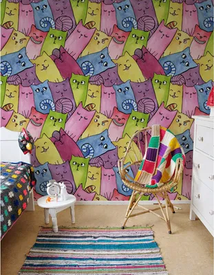 Produktbild von Coloray Fototapete 250x104 cm Latextapete Magicstick - Glückliche Katzen Tiere Haustiere