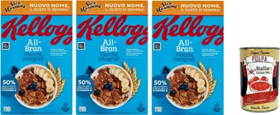 Produktbild von All Bran Nice Morning,Vollkornbögen mit Weizenkleie mit Zugabe von Vitaminen und Eisen, mit natürlichen Weizenbranfasern 3x 500g + Italian Gourmet polpa 400g