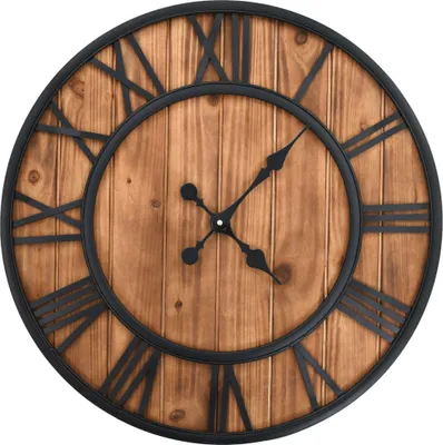 Image de Horloge murale vintage à quartz Bois et métal 60 cm XXL