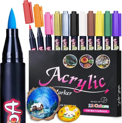 Produktbild von Acrylstifte für Steine Wasserfest Set,12 Farben Acrylstifte Marker Permanent Steine Bemalen Acrylfarben Stifte für Holz Glas Papier Leinwand Geschenkekarte DIY Fotoalben Tasse, Steine bemalen Set
