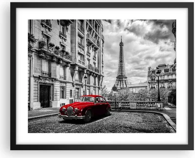 Produktbild von Gerahmtes Poster - Schwarzer Rahmen - Auto Eiffle Straße Gebäude - 50x40 cm - Wand Bild - Wanddeko - Wandbilder - Wandposter - Bilderrahmen - Bilder - Kunstdruck - Wandbild - P2BAA50x40-3214