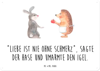 Produktbild von Mr. & Mrs. Panda Wandbild Hase Igel DIN A5 - Weiß - Geschenk, und, Schild, Trösten, Liebe Spruch, Herzschmerz, tafel, Türschild, Retro Blechschild, Lustige Sprüche