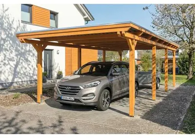 Produktbild von Einzelcarport SKAN HOLZ Emsland inkl. EPDM Folie, Pfostenanker 402 x 846 cm eiche hell