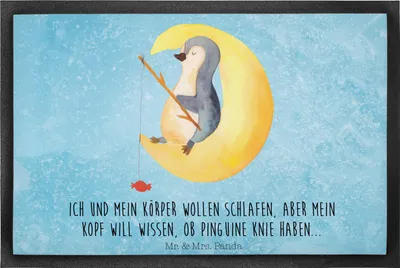 Produktbild von Mr. & Mrs. Panda fußmatte Pinguin Mond 40 x 60 cm - Eisblau - Geschenk, Fussmatte, Angel, Spruch, Schmutzfangmatte, Süßigkeiten, Schmutzmatte, Neugierig, Fußabtreter