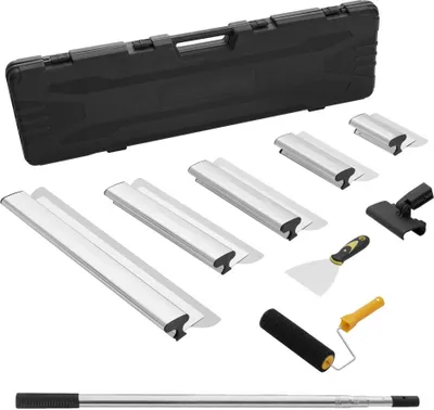 Produktbild von Trockenbau-Spachtelklingen-Set - 178/254/356/406/610 mm Spachtelklingen + 862-2072 mm Verlängerungsgriff - Edelstahlmesser - Spachtelwerkzeuge für Gipskarton/Wandplatten/Gipskartonplatten