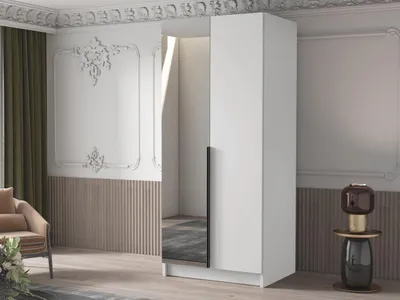 Obrázok produktu pre Úzka šatníková skriňa 100 cm so zrkadlom SELLY 2 - biela / čierna