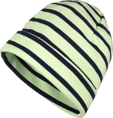 Produktbild von modAS Mütze Maritime Rollmütze Uni für Kinder und Erwachsene – Ringelmütze Baumwollmütze mit Streifen in Lindgrün / Marine bis 46 cm Kopfumfang (Säugling)