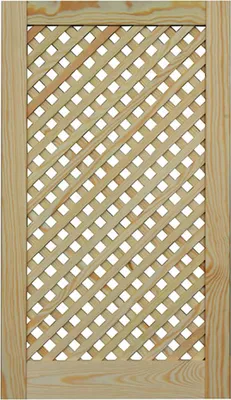 A wooden lattice panel on a white background.