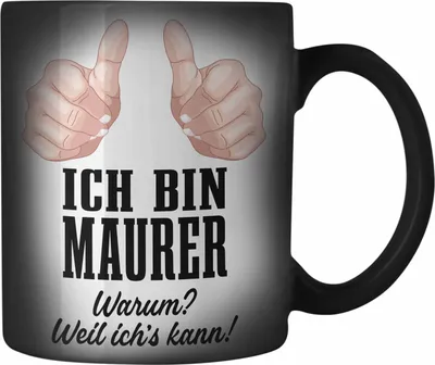 Produktbild von Trendation - Maurer Farbwechsel Zauber-Tasse Geschenk Mit Spruch Geschenkidee Lustig Männer Karabiner Farbwechsel Zauber-Tasse Edelstahl Job (Schwarz)