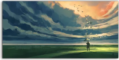 Produktbild von Coloray - Glasbild - 120x60 cm - Wandbild - Glasbilder - Mann der einen Regenschirm Malerei