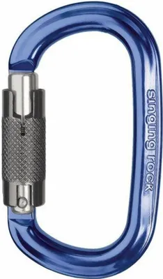Ovaler Alukarabiner Ozone von Singing Rock in Blau mit Schraubverschluss.
