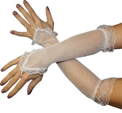 Produktbild von Netzhandschuhe Handschuhe Netz weiß Lang Fingerling Finger Handschuh Fingerlos