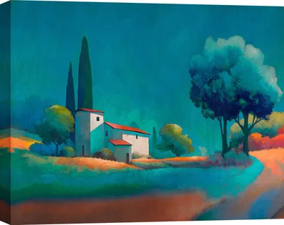 Productafbeelding van Schilderij op canvas, moderne landschap – Stefano Renaldi – Schemering op het platteland – 100 x 70 cm