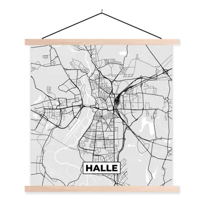 Produktbild von MuchoWow® Textilposter Deutschland - Karte - Halle - Stadtplan 40x40 cm mit holzfarbenen Rahmen - Posterleiste