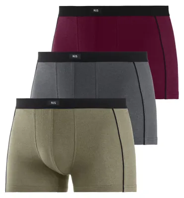 Produktbild von H.I.S. Boxer Boxershorts für Herren 3 -teilig grau-olivgrün-bordeaux Größe 7