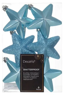 Produktbild von Christbaumschmuck Sterne Kunststoff 7cm 6 Stück - Zuckerblau